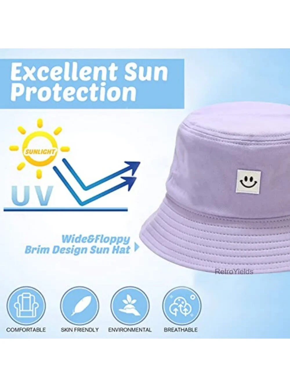 Kids Unisex Cotton Bucket Hat with Smile Face for Sun Protection Beach